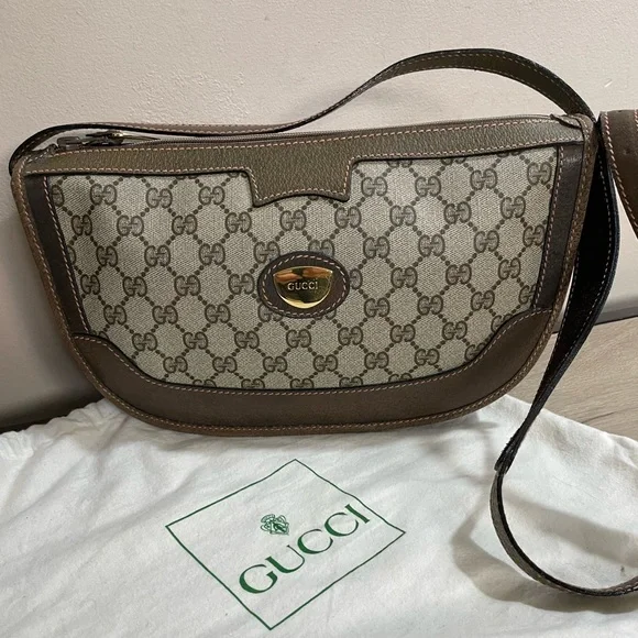 MINT! Vintage GUCCI GG Coated Canvas MONOGRAM Brown LEATHER Designer PURSE Bag - Picture 2 of 11